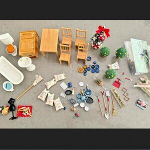 Vintage Dollhouse 1:12 Miniature Massive Furniture Accessories Lot Kitchen Bath